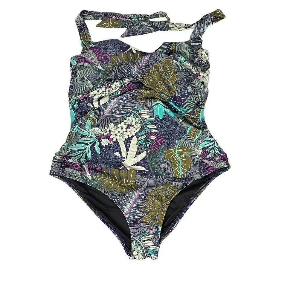 Coastal Blue one-piece halter swimsuit 1X
